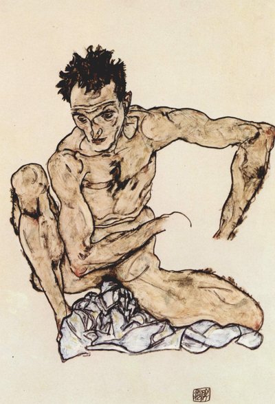 Crouching Male Nude by Egon Schiele